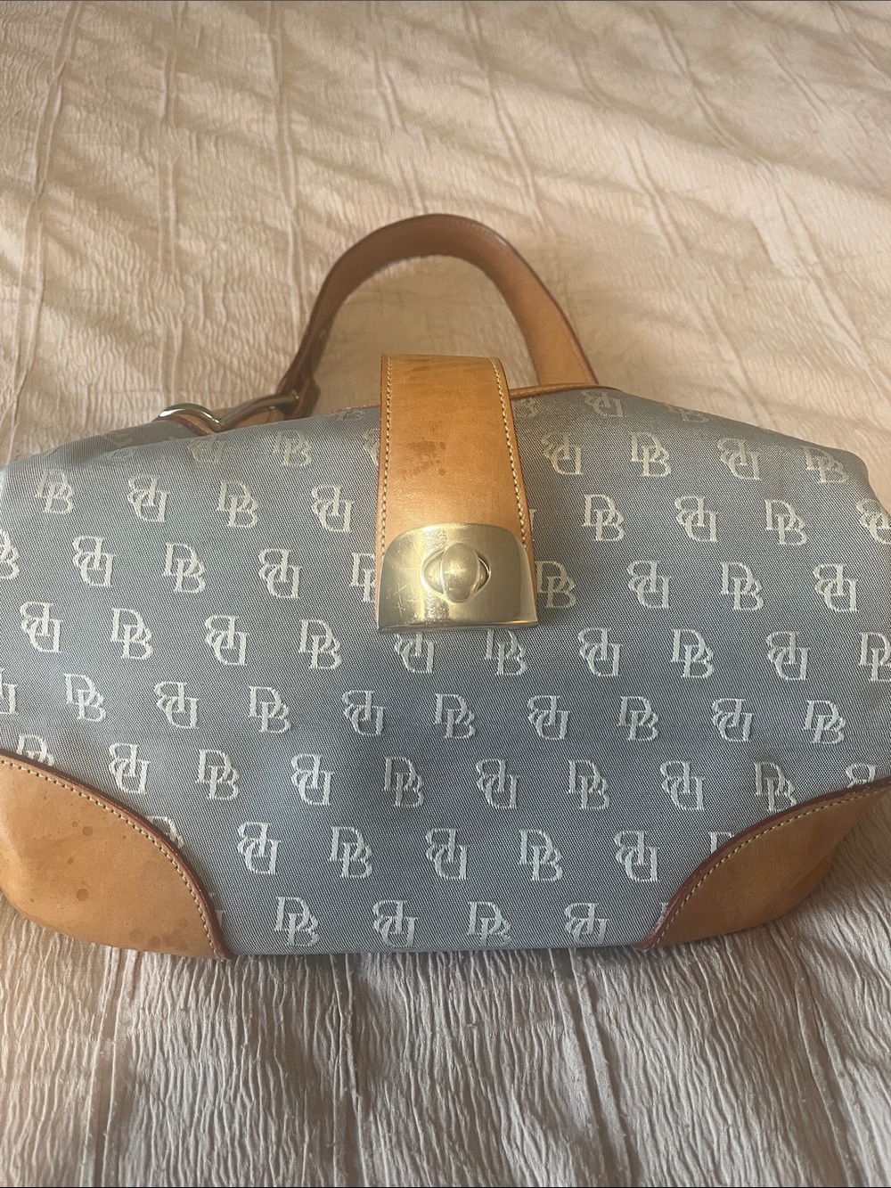Dooney & Bourke Light Blue Monogram Bag with Tan Trim